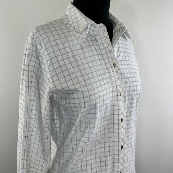 VINTAGE Escada White Blue Check Long Sleeve Button-Down Women's Cotton Shirt S - Picture 3 of 11
